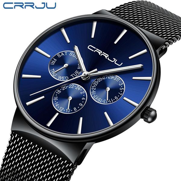

reloj hombre 2019 crrju brand luxury men watches waterproof ultra thin date wrist watch male mesh strap casual quartz clock, Slivery;brown
