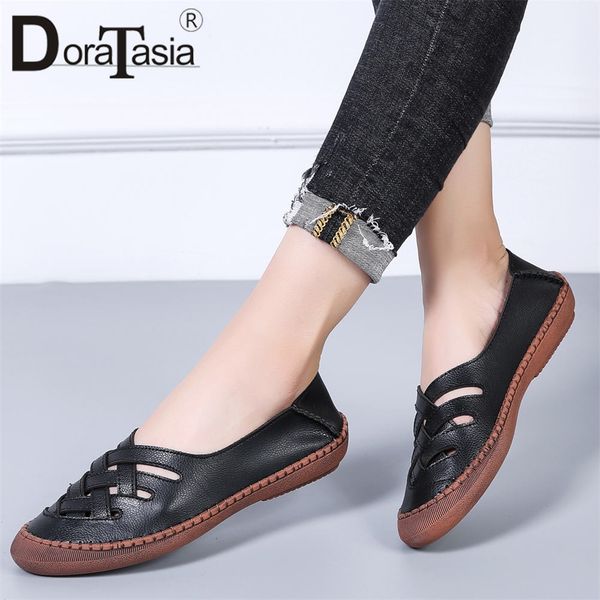 

doratasia brand new boat shoes ladies genuine leather flats women casual loafers flats slip on solid sewing summer shoes woman, Black