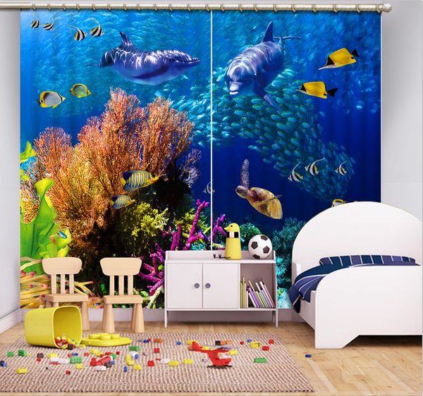 

custom fashion 3d blackout curtains underwater animal world curtain for child bedroom living room window shading