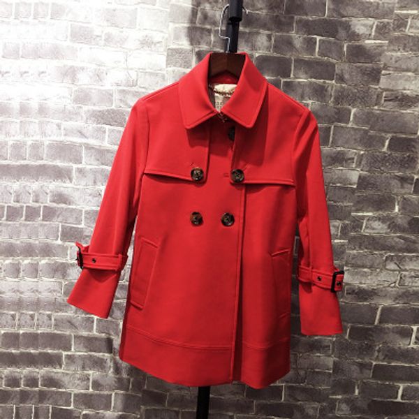 

good quality new soild windbreaker trench brief paragraph a lapel neck loose coat female women's double breasted trench coat, Tan;black