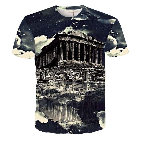 

новейший древний таинственный греческий храм мода футболка женщины мужчины лето унисекс смешные 3d печати с коротким рукавом crewneck повсед, White;black