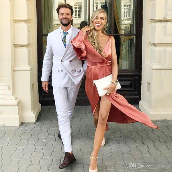 

summer casual peaked lapel white prom men suits for wedding double breasted groom tuxedo man blazer trajes de hombre costume homme 2piece, Black;gray