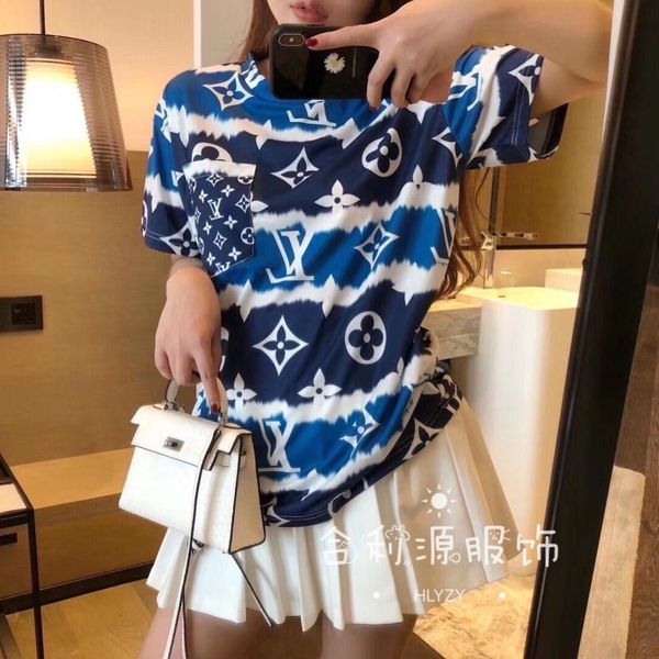 

Студентки с короткими рукавами корейская версия свободной футболки цветная печать и окрашивание нерегулярная нижняя рубашка летние женские любовники будуар