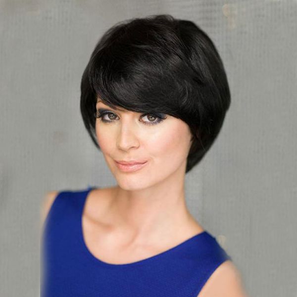 

2020 selling wig european and american women's fashion natural high temperature silk chemical fiber oblique bangs short hair wig, Black