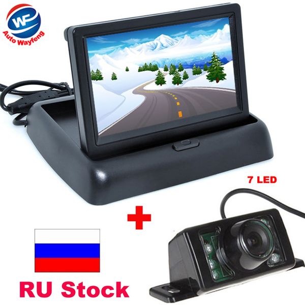 

7led night vision car ccd rear view camera with 4.3 inch color lcd car video foldable monitor camera auto parking assistance