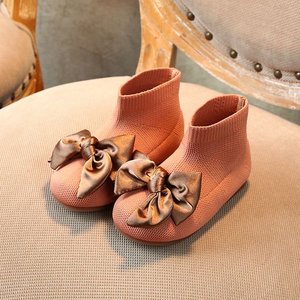 

high socks boots breathable autumn winter shoes girls boots bowknot princess shoes kids knitting children black, Black;grey