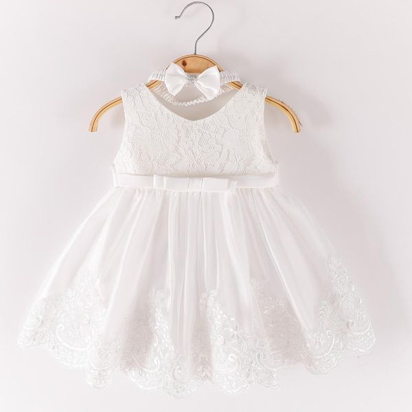 

baby dress summer cute princess dress for girl bow lace puff fluffy wedding dress+hair band, Red;yellow