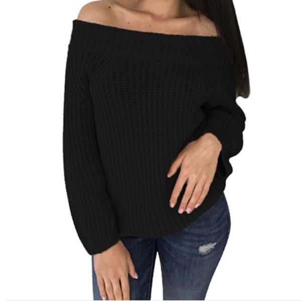 

women sweaters autumn and winter european and american slash neck long sleeve pullovers, White;black