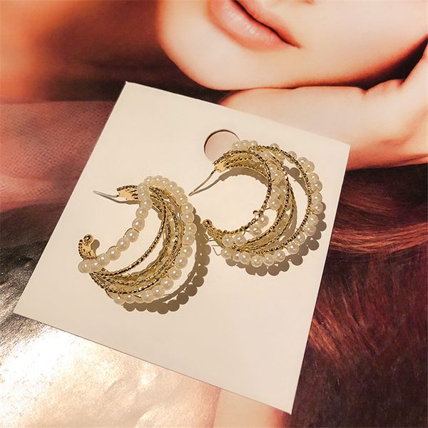 

drejew small pearl stainless alloy circle statement earrings sets fashion 2019 925 hoop earrings for women wedding jewelry he839, Golden;silver