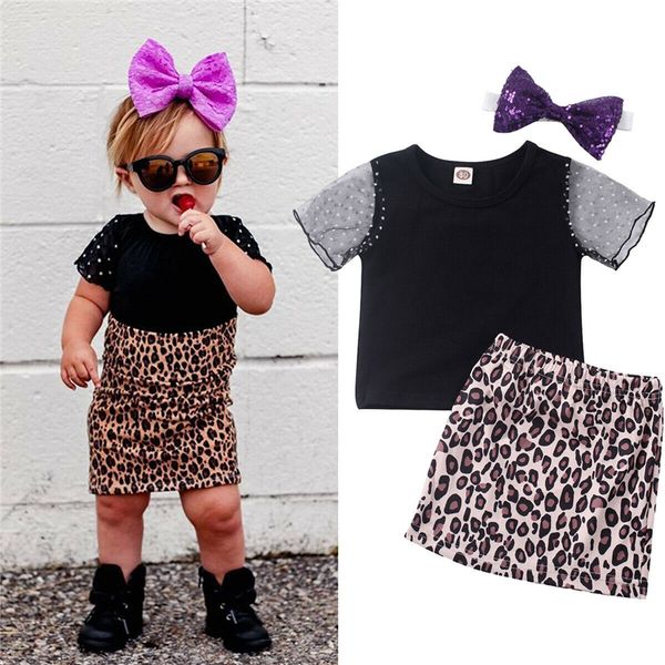 

fashion 1-5y kids clothes for girls the leopard skirt and summer suit children's clothing outfit sets baby toddler set 3pcs, White