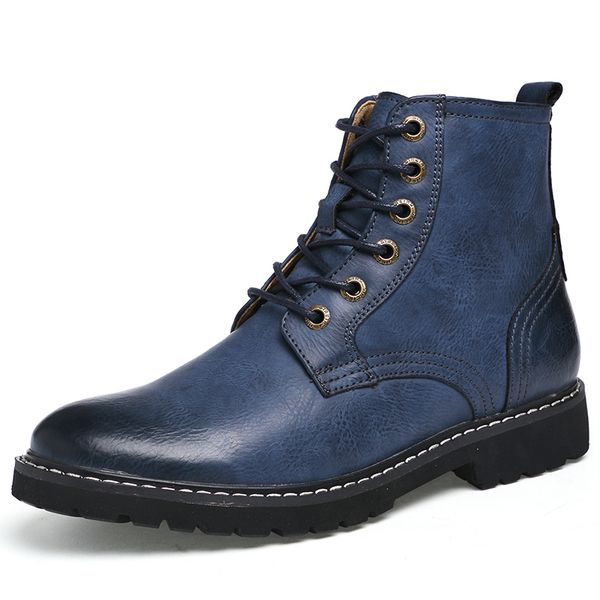 

fashion vintage mens martin boots winter genuine leather high boot casual lace-up work boots zapatos de hombre, Black