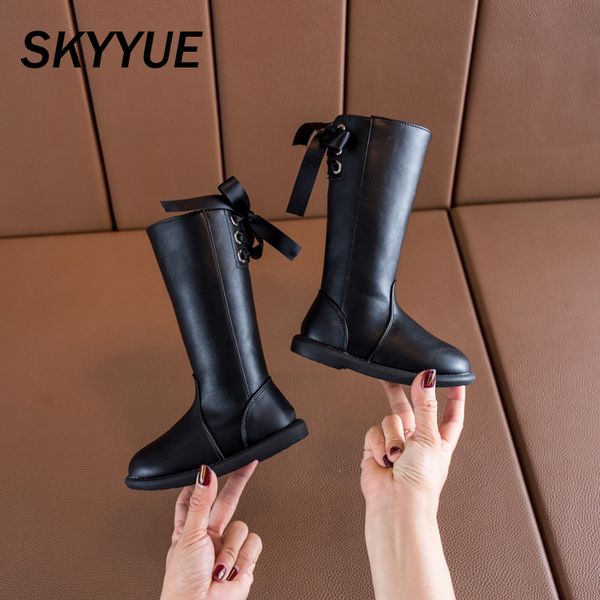 

winter new kids лук принцесса boots дети колено высокие сапоги младенца девушки pu кожа малышей марка black обувь мода, Black;grey