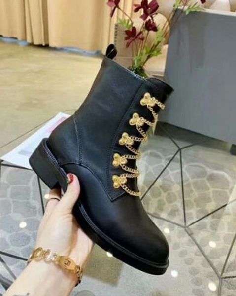 

fashion brand d1or womens martin boot cow leather cowboy booties iron chain ladies casual shoes sz35-40, Black
