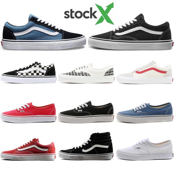 

vans fashion canvas sneakers old skool sk8 hi slip on men women skateboard triple black checkerboard casual shoes eur 36-44, White;red