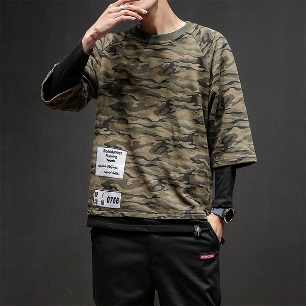 

2019 autumn men hip hop camouflage gray o-neck harajuku pullover hoodies japanese streetwear fashion casual hooded sweatshirts, Black