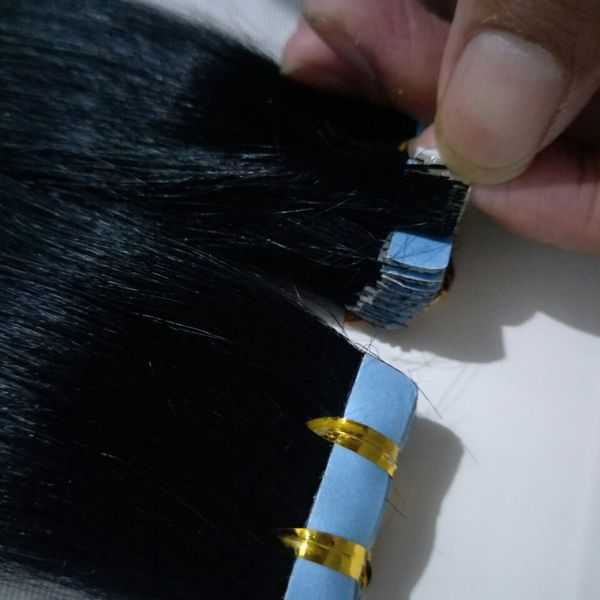 

60pcs 150gram кожа утка pu лента в человеческих волосах remy индейца бесшовного handtied расширения ленты для волос, свободная dhl, Black
