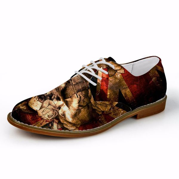 

customized brand casual men leather shoes luxury skull 3d print flat shoes man breathing business lace up oxford shoe for homme, Black