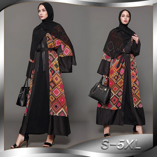 

factory price muslim women patchwork open abaya s-5xl plus size islamic women floral print kimono dubai abaya, Red