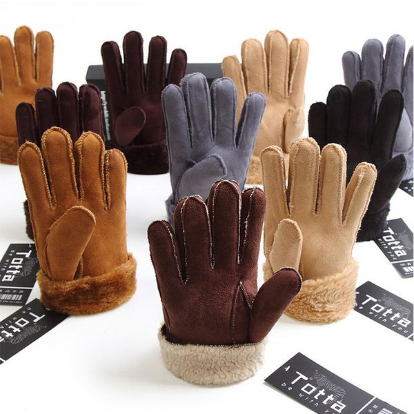 

fashion-women men cashmere gloves imitation leather fashion female full finger suede mittens winter warmer wrist gloves, Blue;gray