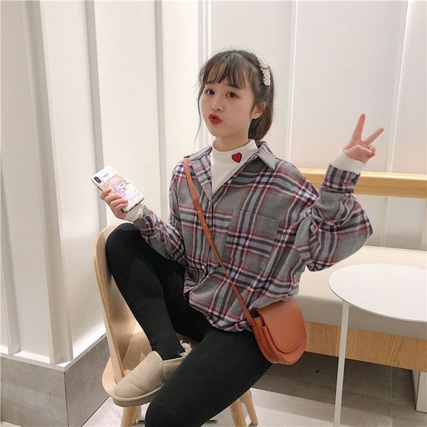 

korean literary retro comfortable sanding cotton blouse women loose lazy bf wind long sleeve plaid women's shirt w128, White