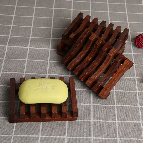 Pratos de sabão Retro Natural Wood Soap Tray Acessórios suporte de madeira chuveiro casa de banho Escorra cremalheira para casa e jardim frete grátis