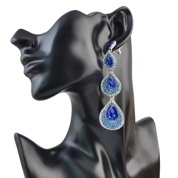 

5 colors silver gold plated luxury inlay crystal rhinestone drop shape dangle earrings wedding women jewelry