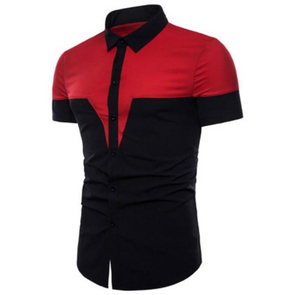 

man clothes casual panelled shirts short sleeve male summer casual patchwork shirt turn down colar tees cool -2xl, White;black