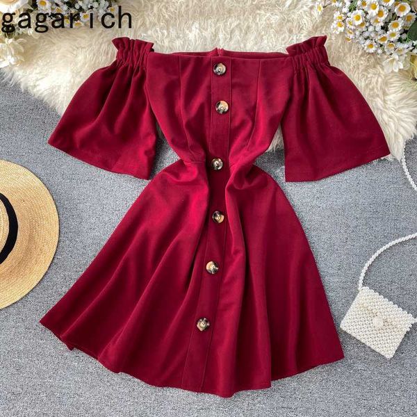 

gagarich women dress 2020 spring summer new vintage solid color fashion flared sleeve single-breasted a-ine mini dress, Black;gray