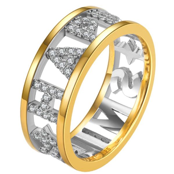

women fashion rhinestone inlaid letter finger ring wedding engagement jewelry new, Golden;silver