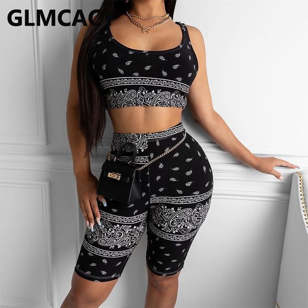 

two piece set and pants women printed sleeveless & high waist bodycon short suits, Gray