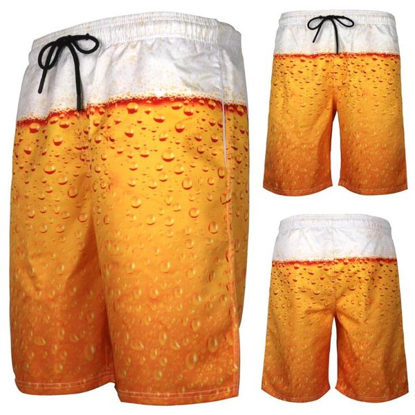 Beach Shorts Homens de Algodão Verão 3D Impressão Cerveja Drawstring Solto Swimming Trunks Sports Shorts Plus Size Masculino Quick Seco