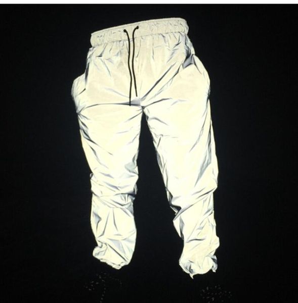 

reflective hip hop pants men joggers sweatpants men's streetwear night light shiny blink long pants for couples, Black