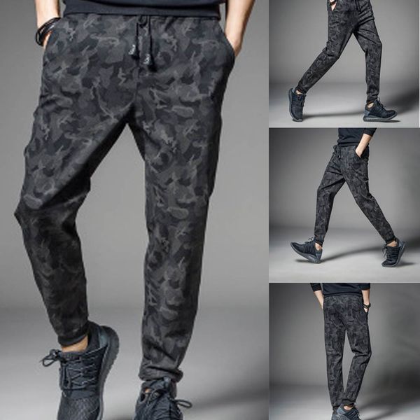 

men's camouflage pants pocket casual sports pants overalls jogger pocket sweatpants sport work casual trouser, Black