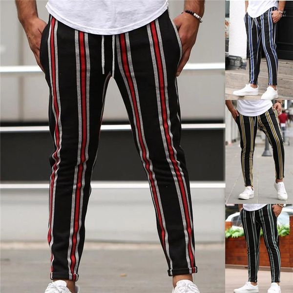 

slim striped printed elastic waisted pants casual mens jogging apparel casual mens designer pants autumn fashion, Black