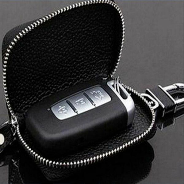 

1pc fashion personality creative men women black car key case leather key car holder case bag wallet chain keychain pouch zipper, Red;blue