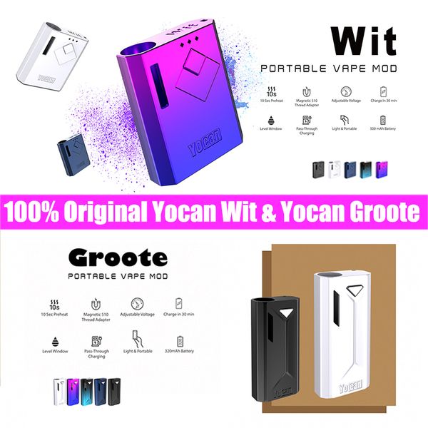 

Аутентичные yocan Гроот Вит комплект подогрева VV переменное напряжение тока батареи 350mah батареи 500mah батареи Vape Vape коробка мод Magentic адаптер Fit 510 резьба патрона