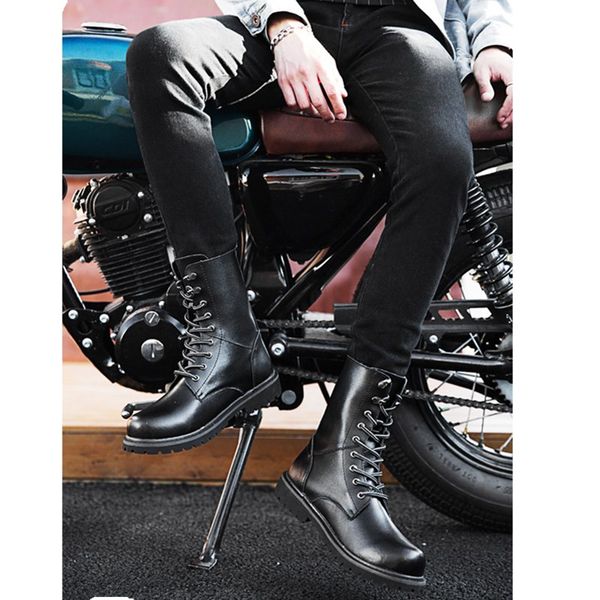 

men's motorcycle boots outdoor mid-calf army boots men's leather desert tactical boot shoe combat autumn winter, Black
