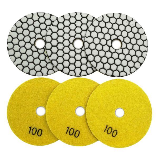 

6pcs 4 inch/100mm grit #100 diamond resin bond dry polishing pad granite marble stone flexible sanding disk polisher disc