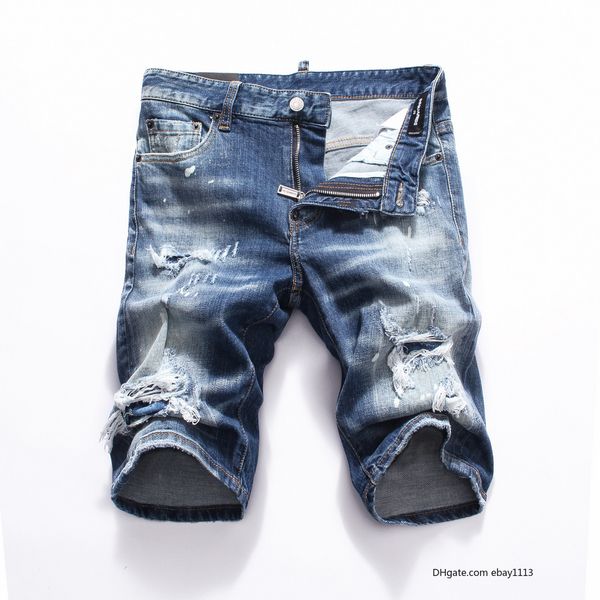 

mens designer short jeans straight holes tight jeans dsn37 casual jean night club black cotton summer men pants sale, Blue