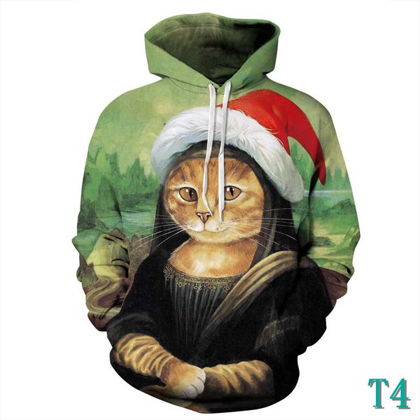 

осень зима мужская женская толстовка street style мужчины с капюшоном толстовка рождество собака и кот печать дряблая пара размер одежды s-5, Black