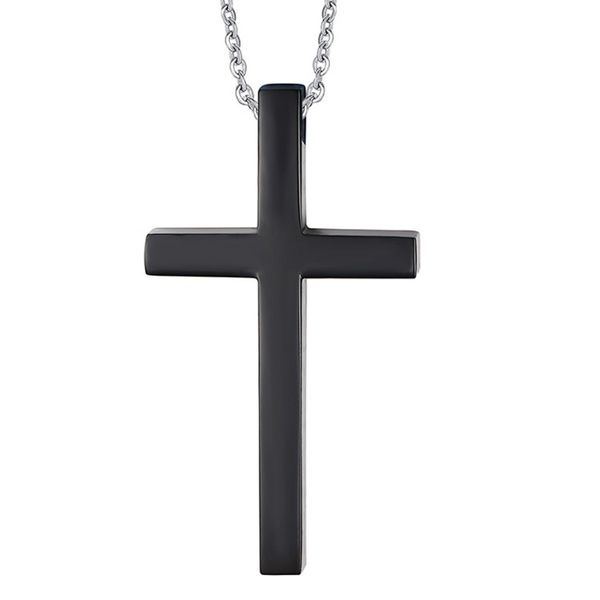 

male black filled stainless steel simple cross pendant oval chain necklaces for men fashion jewelry, Silver