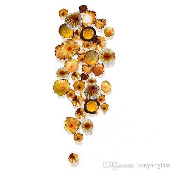 

china factory blown glass amber wall plates custom made flower wall decoration art lamps for l lobby bar party