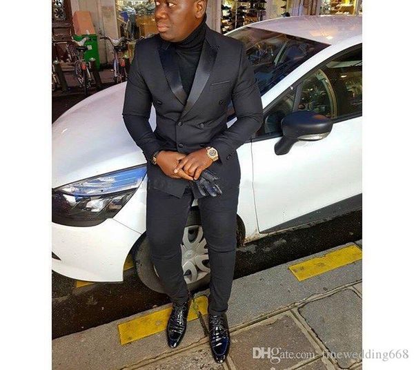 

красивый двубортный жених пик лацкан жених смокинги мужские костюмы свадьба / выпускной вечер / ужин шафер блейзер(куртка+брюки+галстук) b74, Black;gray