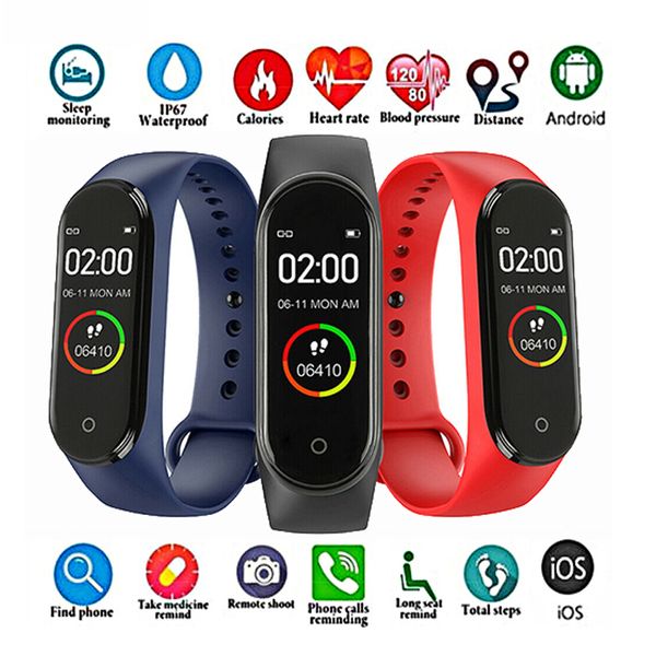 

2019sport fitness tracker m4 smart heart rate monitor bracelet calories waterproof ip67 smart band fashion watch for ios android, Slivery;brown