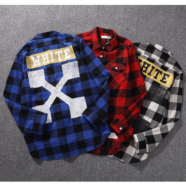 

tide brand mens shirts fashion graffiti arrow red plaid button cardigan shirts couple cotton shirts