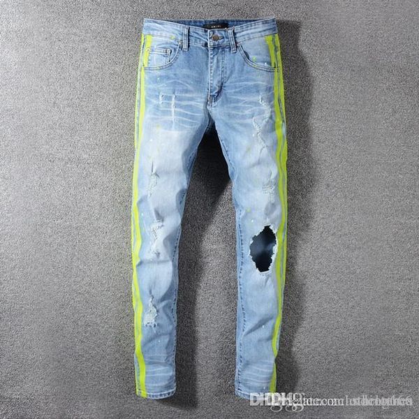 

2020 men designer badge blue slim fit men pants fashion designer skinny washed motocycle denim pants panelled hip hop brand jeans