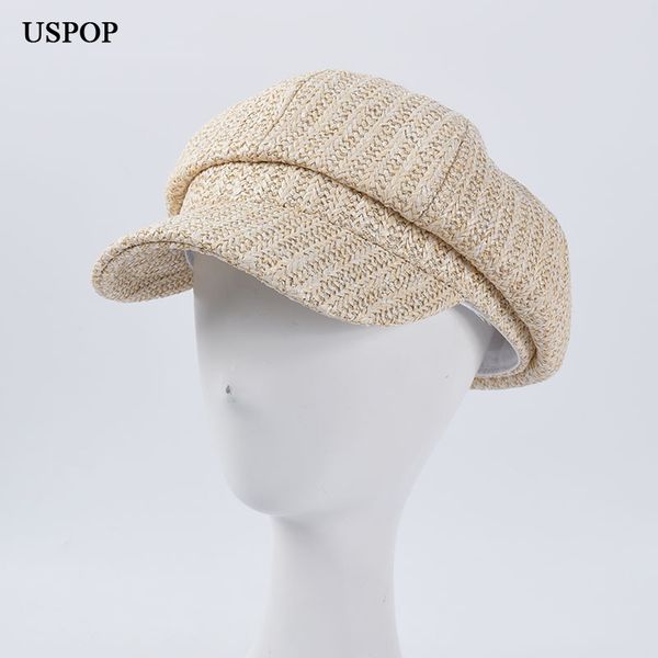 

uspop spring caps women octagonal hats breathable summer straw caps hats female newboy casual solid color visor cap, Blue;gray