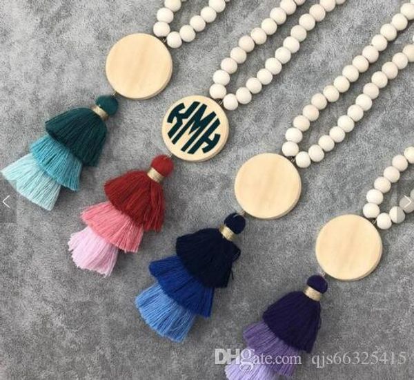 

personalized wood tassel necklace 2019 new trendy monogram blank bohemian hula tassel pendant long necklace for women jewelrychina wholesal, Silver