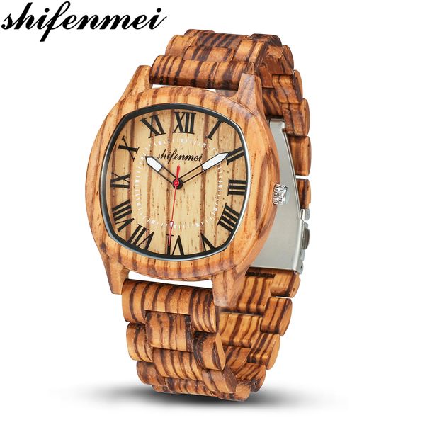 

shifenmei s5524w quartz wooden watch fashion men's women's watch neutral quartz wrist hombre relojes hombre, Slivery;brown