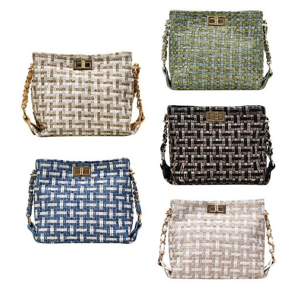 

cotton rope crossbody bag women woven packs plaid bucket shoulder bags